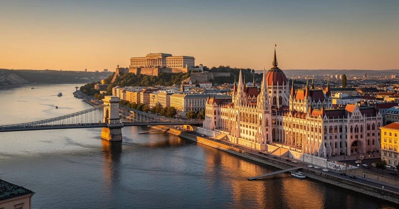 Vue de Budapest avec le Parlement hongrois et le Danube, illustrant la création de société en Hongrie